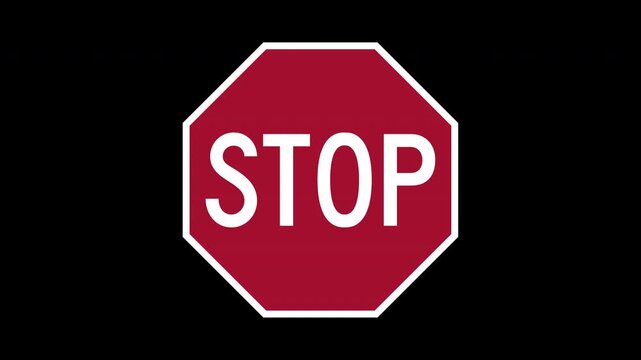 US Stop Sign Animation Octagon Regulatory Traffic Sign Pop Up Motion with Alpha Channel