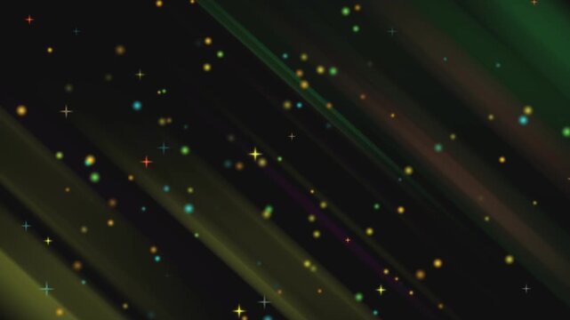 Abstract colorful diagonal light streaks with glowing sparkling particles on a dark background. Elegant dynamic motion background perfect for celebration, luxury, technology, and digital visuals.