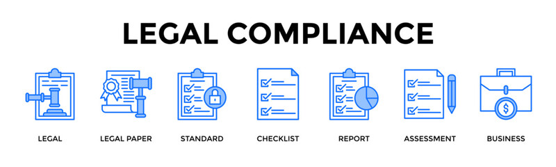 Obraz premium Legal Compliance Icon Set Collection Pack Banner Web Vector Illustration Concept Containing Ensure Compliance With Structured Documentation And Governance