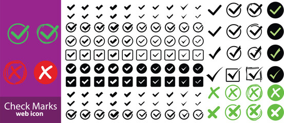 Check mark icons set. Check marks symbol collection. Simple check mark. Quality sign icon. Checklist symbols. Approval check flat style - stock vector.