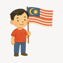 Child holding Malaysian flag illustration.