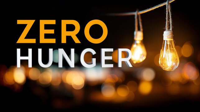 Typography &ldquo;Zero Hunger&rdquo; shining warmly, minimalistic poster of compassion and equality, global solidarity, blured background, with copy space,