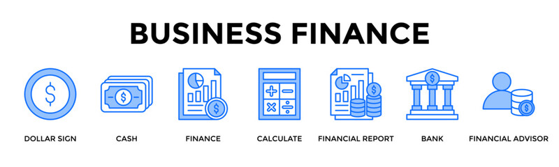 Obraz premium Business Finance Icon Set Collection Pack Banner Web Vector Illustration Concept Containing Manage Financial Operations With Control And Expert Guidance