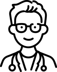 Obraz premium Hand Drawn Professional Doctor Wearing a Stethoscope Black and White Avatar Illustration in Minimal Line Art Style Design