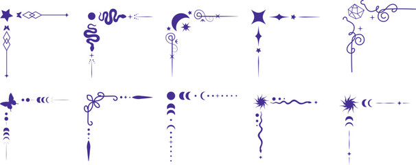 Mystic Cosmic Corner Decorative Border Adornment Elements Set Graphic Illustration © Randomline Studio