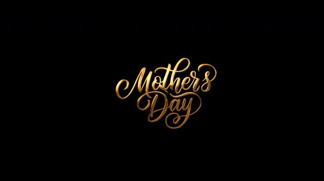 Golden elegant text against a black background reads mothers day. Perfect for mothers day greeting cards, social media posts, and event invitations.
