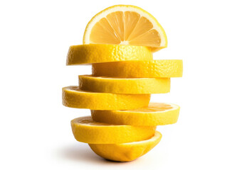 Stacked sliced lemons on white background closeup stacked lemons