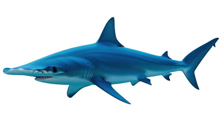 Isolated Blue Shark with Fins and Sharp Teeth Swimming in Ocean Looking Left Side View