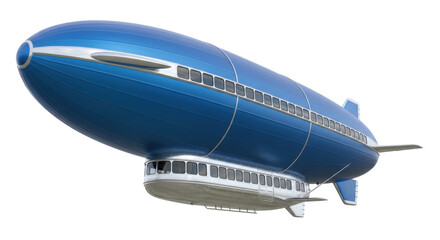 Isolated blue blimp airship, aerial vessel with streamlined design for air travel, zeppelin © Lysander
