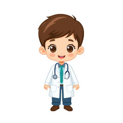Fototapeta premium Cute Kid Doctor Mascot Flat Vector Illustration Isolated on White