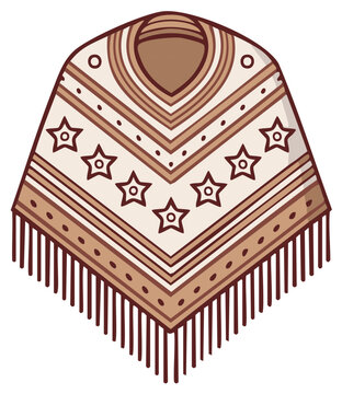 Cartoon illustration of a traditional poncho with decorative star pattern