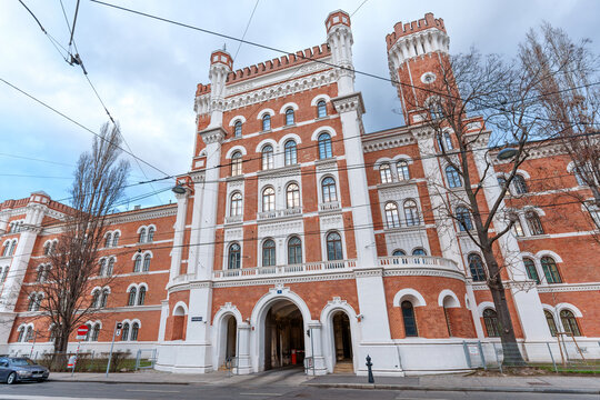 Vienna, Austria - February 24, 2026: Rossauer Barracks Historicist Red Brick Building Facade in Vienna