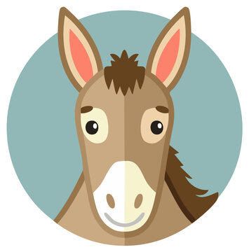 Friendly Cartoon Donkey Head Illustration with Expressive Eyes and Big Ears