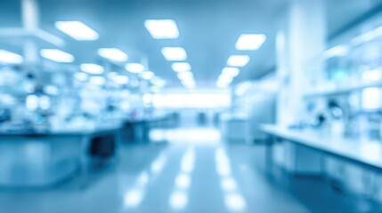 Fototapeta premium A bright, sterile, and technologically advanced laboratory environment is depicted in a soft blue, intentionally blurred background for a professional look.