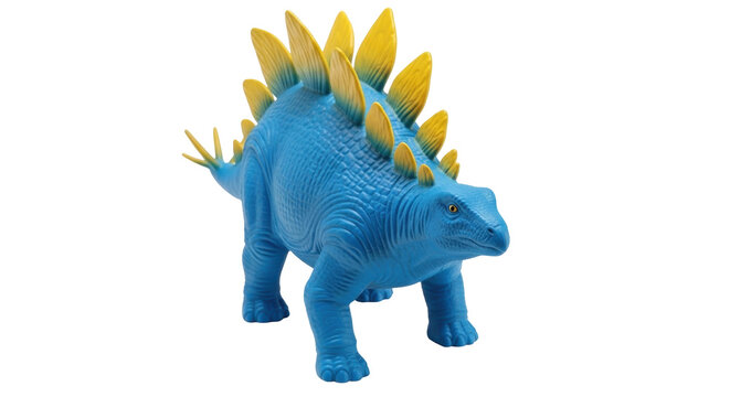 Isolated Stegosaurus figurine toy against plain backdrop shows Jurassic era herbivore species
