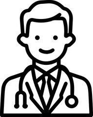 Obraz premium Hand Drawn Professional Doctor Wearing a Stethoscope Black and White Avatar Illustration in Minimal Line Art Style Design