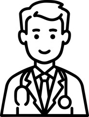Obraz premium Hand Drawn Professional Doctor Wearing a Stethoscope Black and White Avatar Illustration in Minimal Line Art Style Design