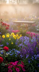 Obraz premium Vibrant Flowers in a Serene Garden Setting.