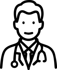 Obraz premium Hand Drawn Professional Doctor Wearing a Stethoscope Black and White Avatar Illustration in Minimal Line Art Style Design