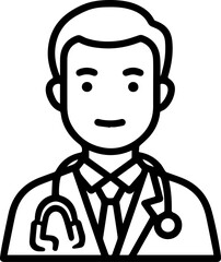 Obraz premium Hand Drawn Professional Doctor Wearing a Stethoscope Black and White Avatar Illustration in Minimal Line Art Style Design