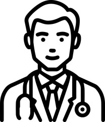 Obraz premium Hand Drawn Professional Doctor Wearing a Stethoscope Black and White Avatar Illustration in Minimal Line Art Style Design