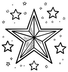 Obraz premium Outlined Star with smaller stars around it, black and white design