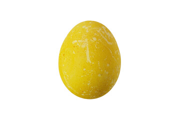 Yellow egg sitting on a plain surface with a bright and simple design