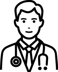 Obraz premium Hand Drawn Professional Doctor Wearing a Stethoscope Black and White Avatar Illustration in Minimal Line Art Style Design