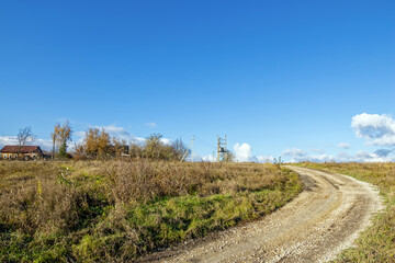 Fototapeta premium Ravine slope overgrown with dry grass