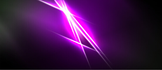Bright purple light streaks radiate from central point against dark background. Intense energy, dynamic composition.