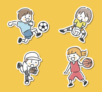 子供とスポーツのイラスト　白フチ有り