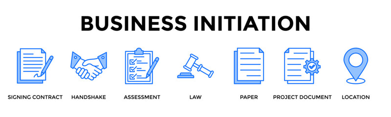 Obraz premium Business Initiation Icon Set Collection Pack Banner Web Vector Illustration Concept Containing Establish Legal And Strategic Foundation For New Business Launch