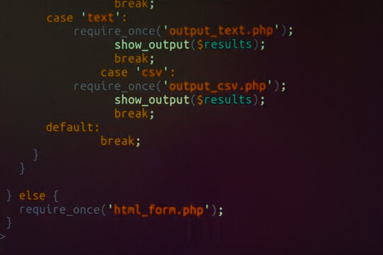 Script code on monitor, closeup. Software development concept
