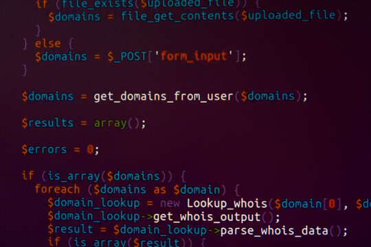 Script code on monitor, closeup. Software development concept