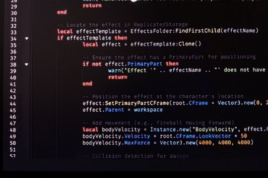 Script code on monitor, closeup. Software development concept