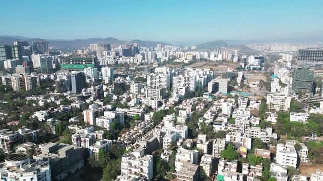 Aerial view of Mumbai City, Maharashtra, India. Drone shot of Mumbai skyline, beautiful weather during summer.