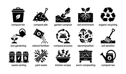 Naklejka premium Eco-friendly icons for composting and recycling processes