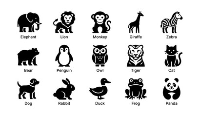 Fototapeta premium Collection of various animal silhouettes including elephant, lion, monkey, and more