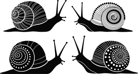 Snail silhouette collection, decorative black garden mollusk vector illustration set isolated on white background for design © MdAjibar
