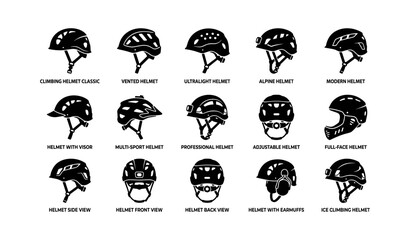 Obraz premium Variety of protective helmets for climbing and sports activities