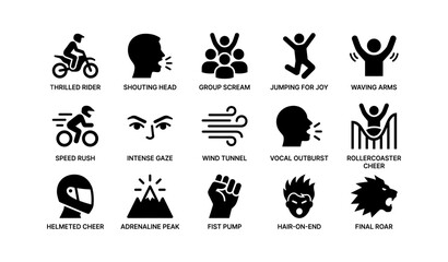 Obraz premium Black silhouette icons of excitement and expressions