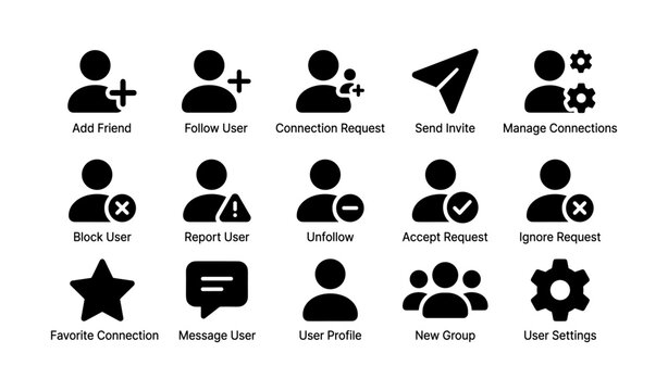 User interface icons for social networking and connection management