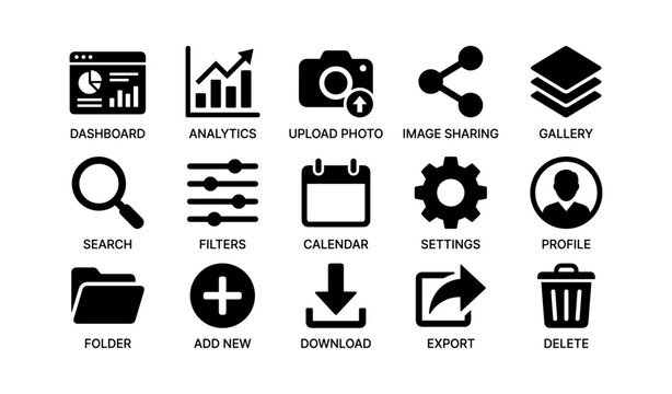 Set of web and app interface icons for dashboard and analytics tools