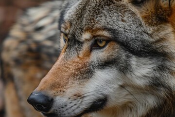 Obraz premium Close up of a eurasian wolf with intense eyes, showcasing its captivating presence in the wild
