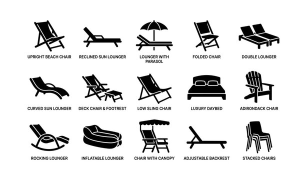 Collection of various lounge and beach chair silhouettes