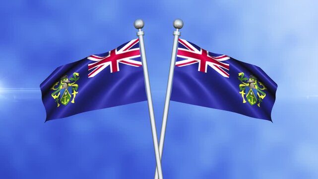 Pitcairn Islands Crossed Flags Waving in Blue Sky Loop