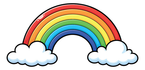Colorful line art illustration of a rainbow with clouds depicting a bright natural phenomenon for cheerful weather themes