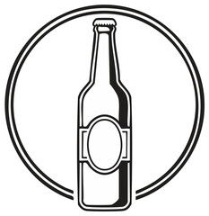 Beer bottle within circle design, illustration, simple vector art, outline