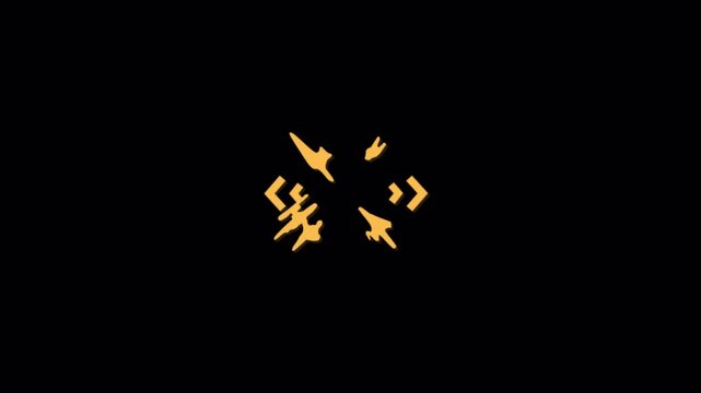 Abstract Glowing Orange Symbols on Black Background, Digital Art Animation.