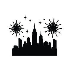 Fototapeta premium fireworks over city skyline silhouette vector illustration, City skyline with fireworks silhouette vector illustration showcasing urban celebration